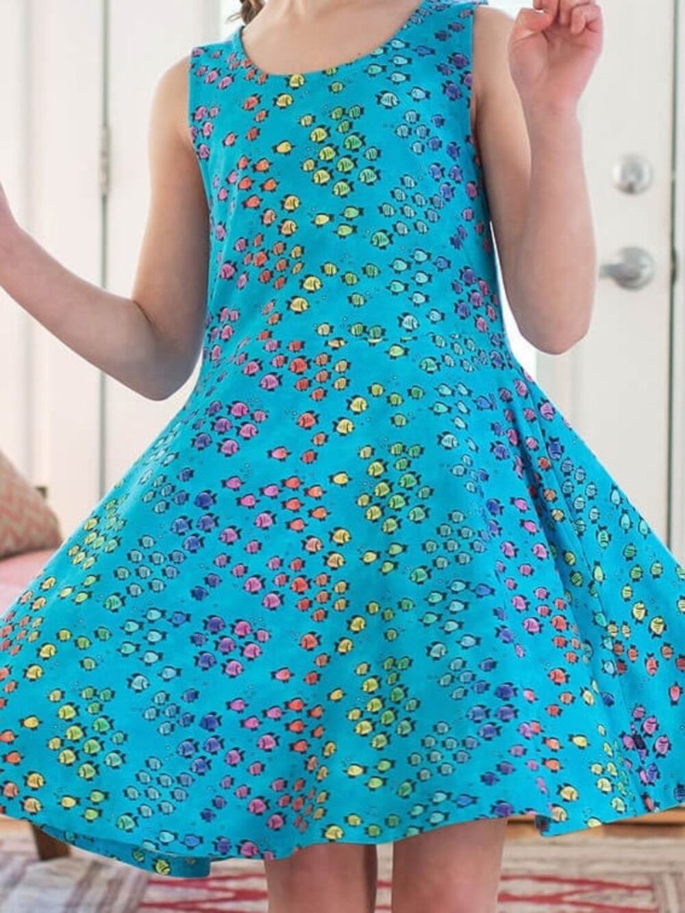 "Summer School" Rainbows of Fish Sleeveless Play Dress with Pockets SIZE 16 KIDS
